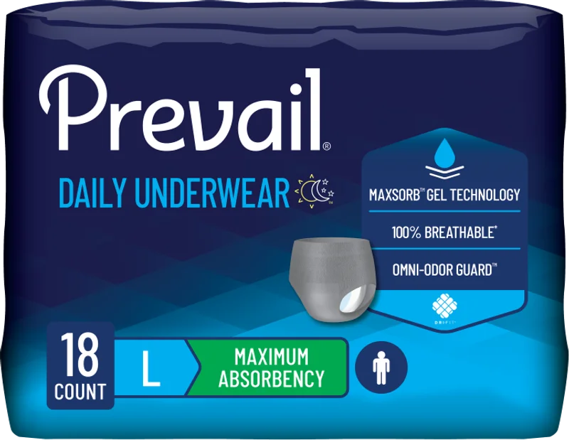 Package of Prevail Daily Underwear, maximum absorbency