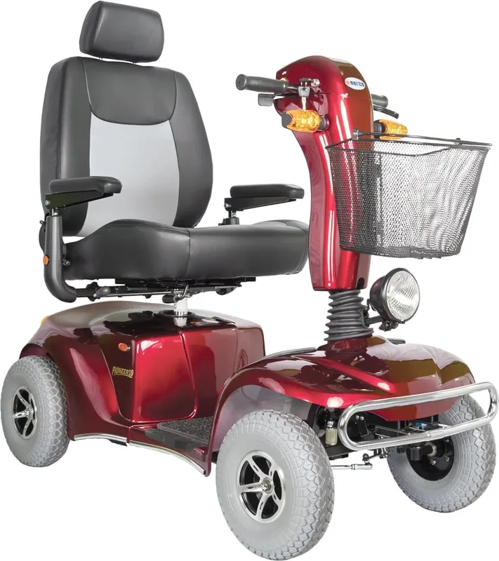 Merits Pioneer 10 four-wheel mobility scooter, red